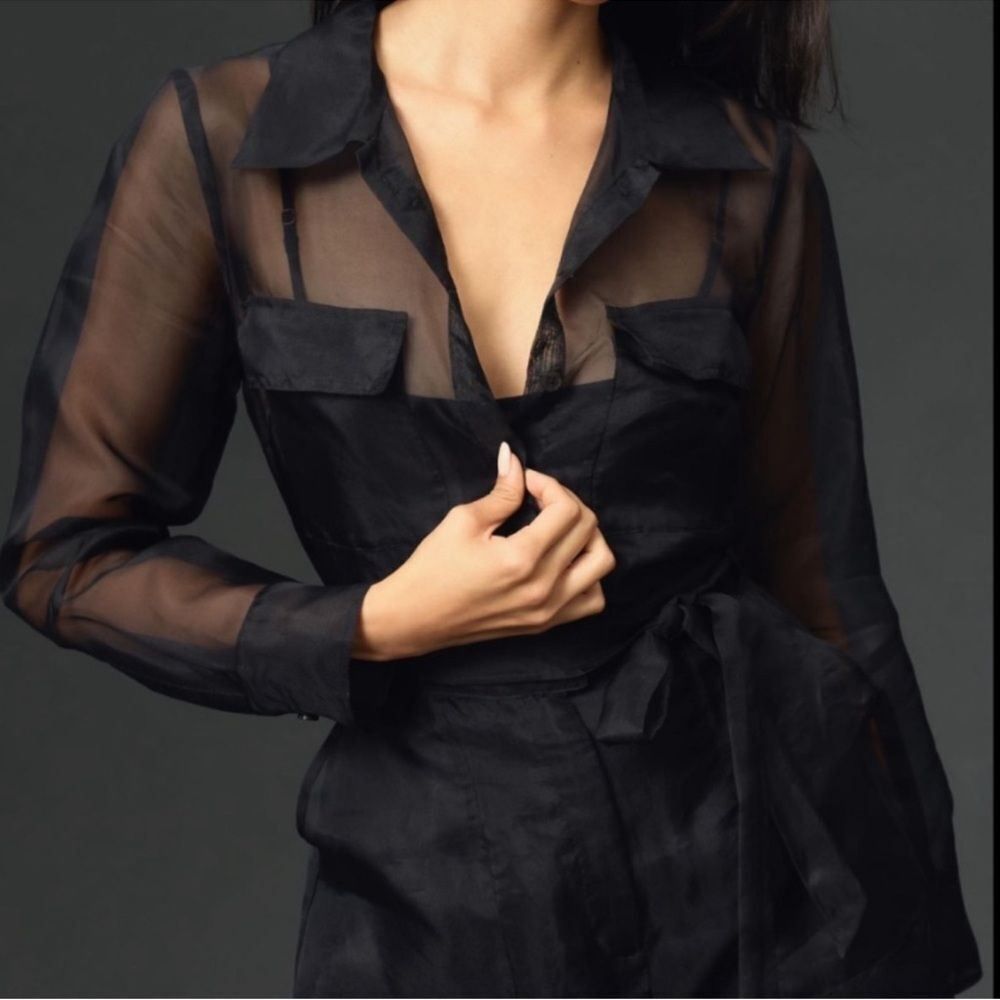 Anthropologie Sheer Utility Black Jumpsuit size 2 - Picture 9 of 14
